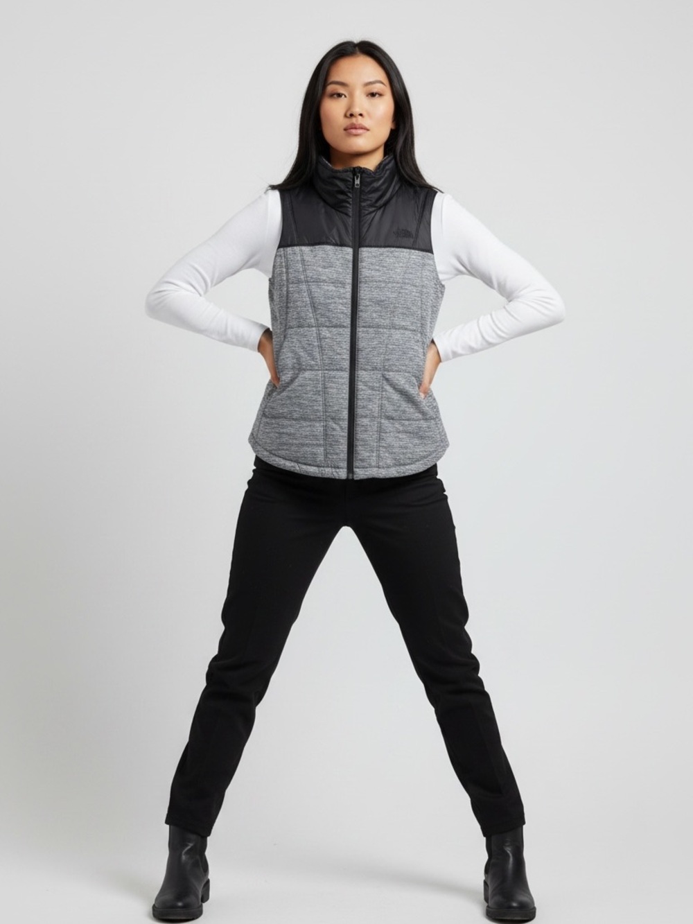 The North Face Black and Gray Women's Quilted Vest